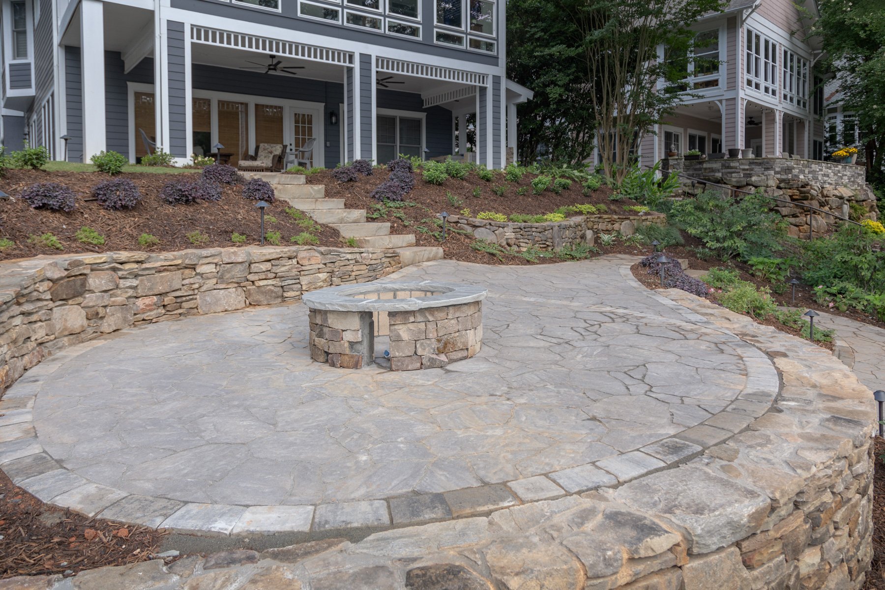 fire pit stone coping patio steps dry stack wall 2