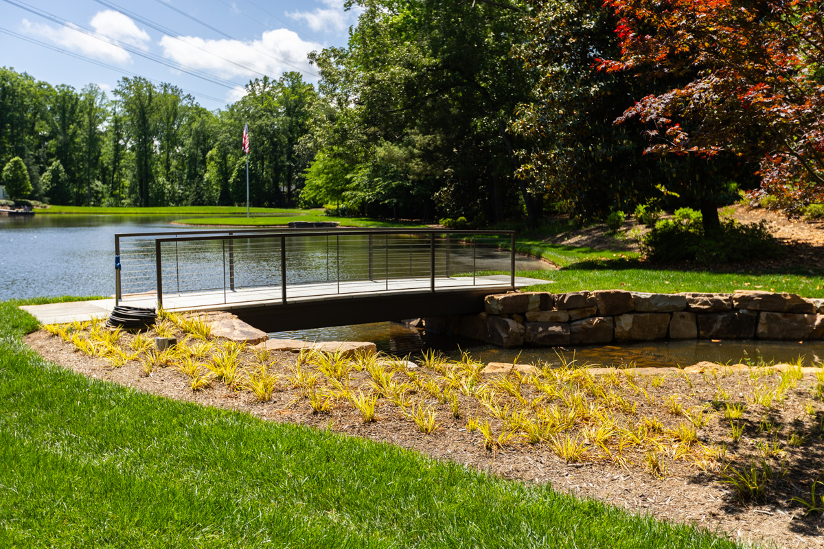 bridge lake tree grass planting bed creek 2