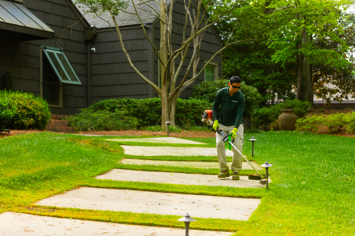 maintenance crew line trim string weed path steppers 3
