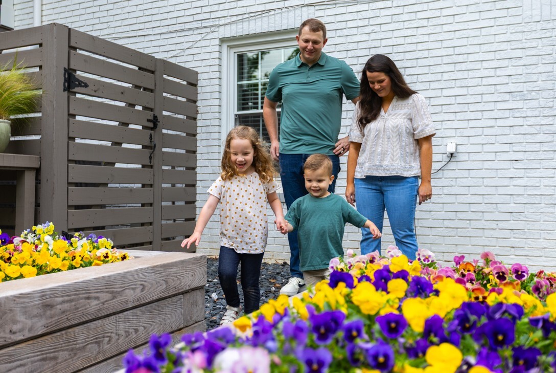 nice family kids home garden flowers raised beds