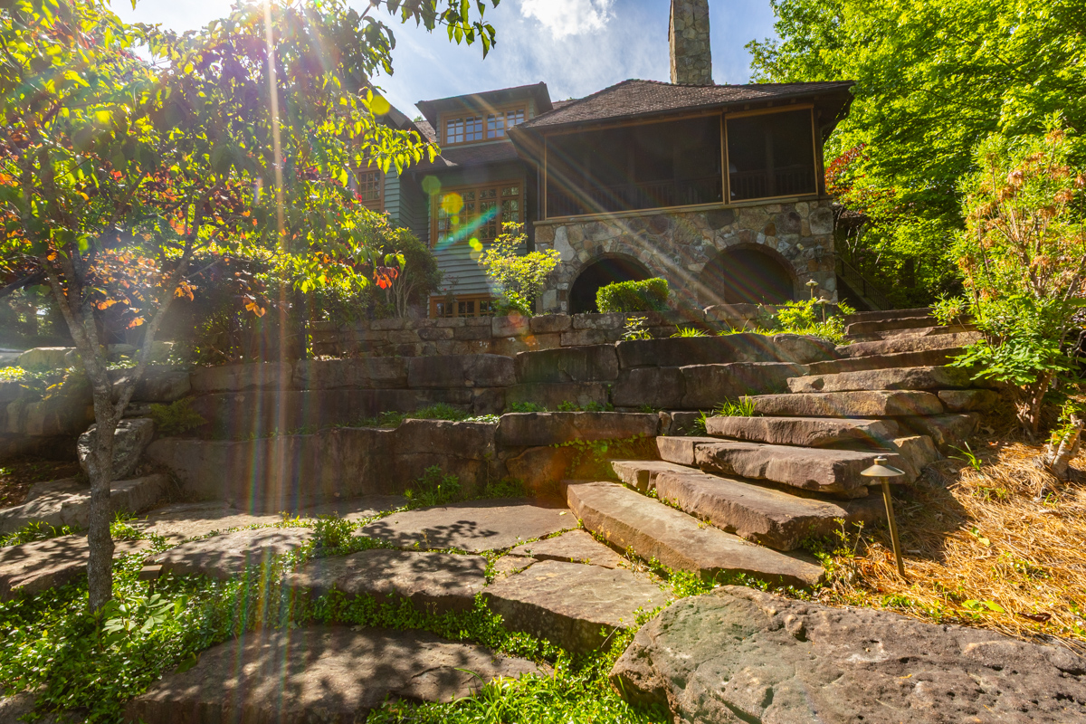 nice stone steps path light walk home backyard