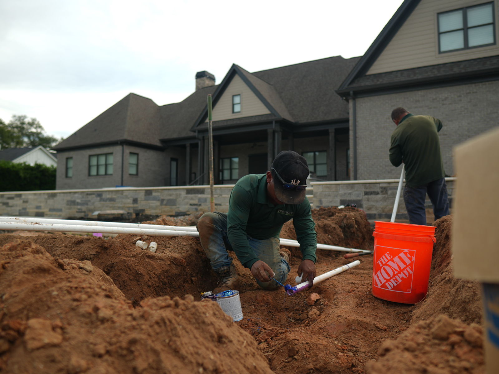 crew irrigation install pipe glue pvc