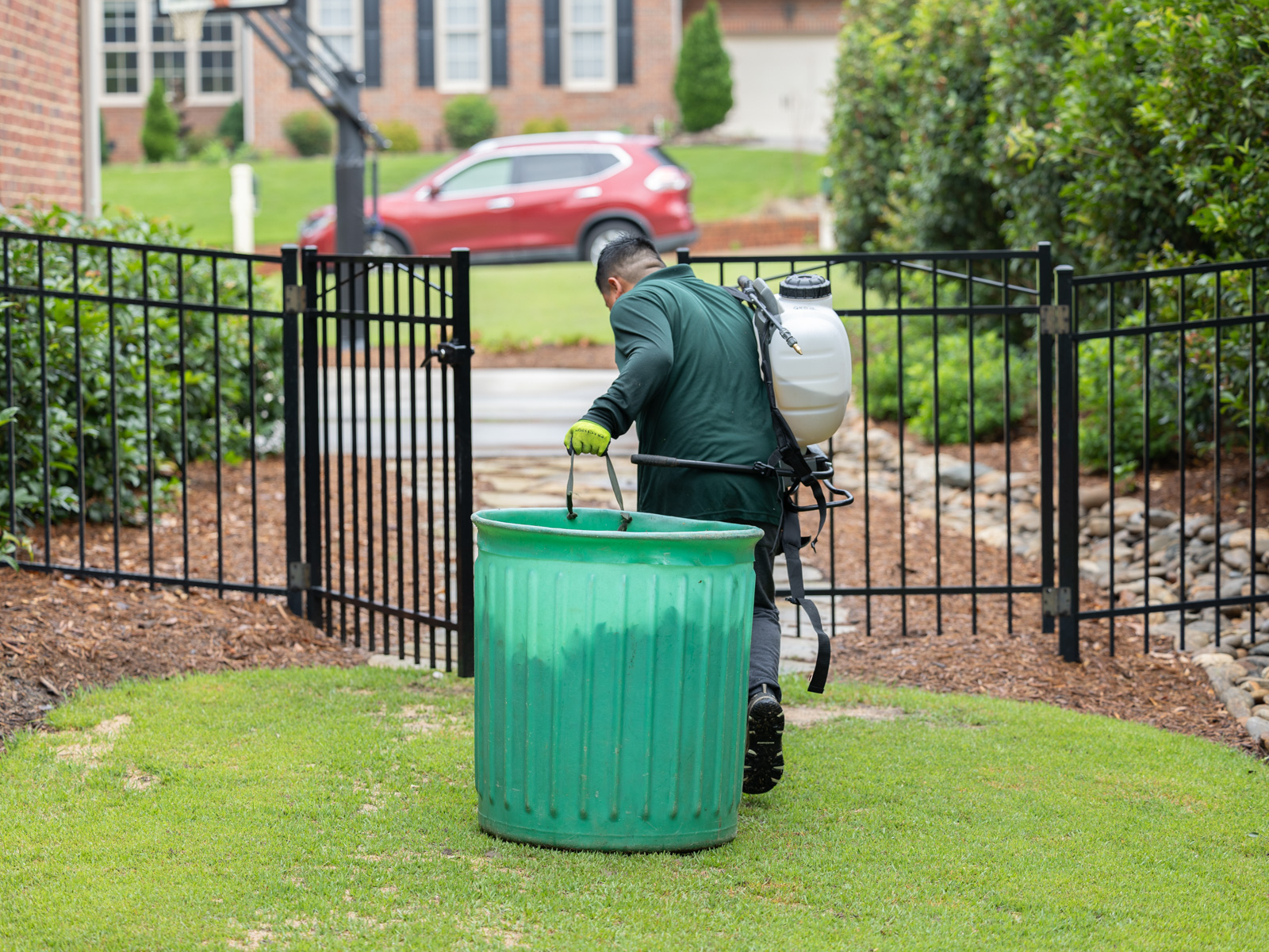 crew maintenance bucket leaves debris