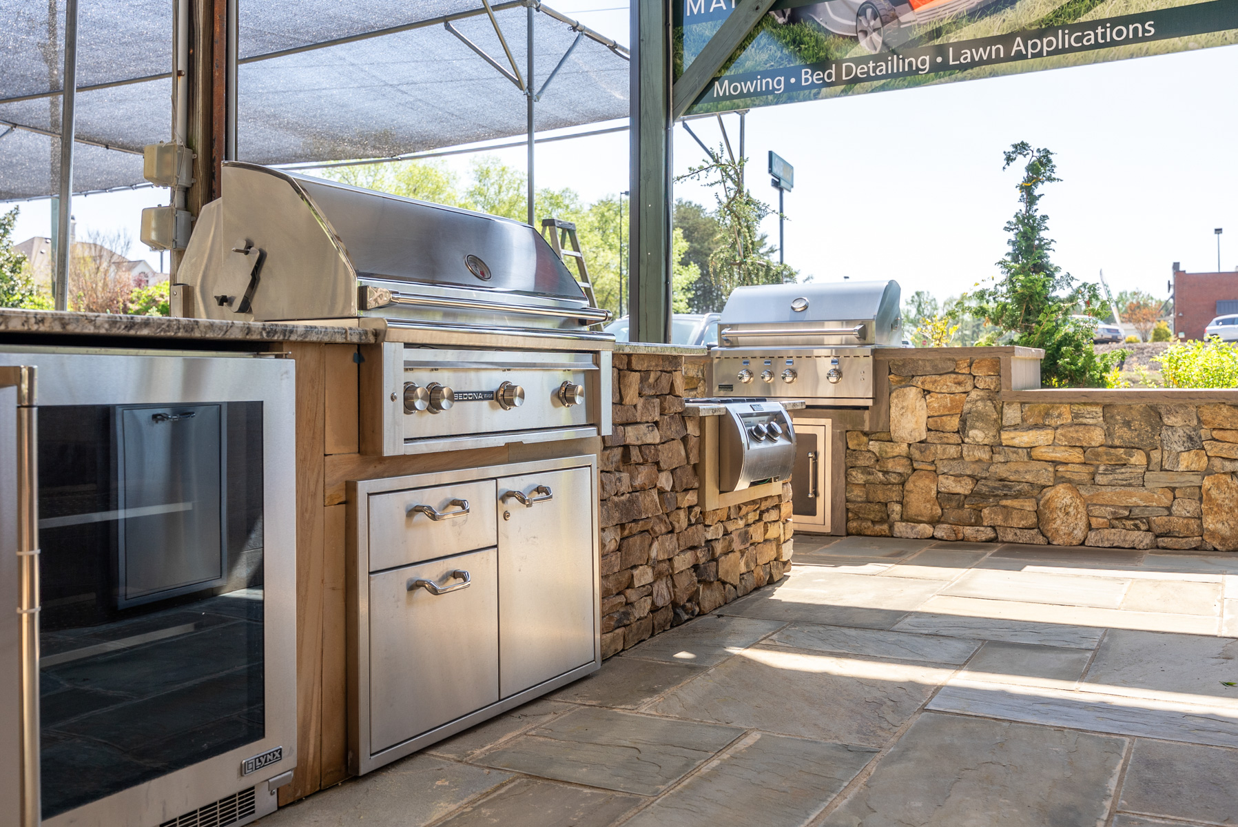 garden center outdoor kitchen stovetop grill wine fridge