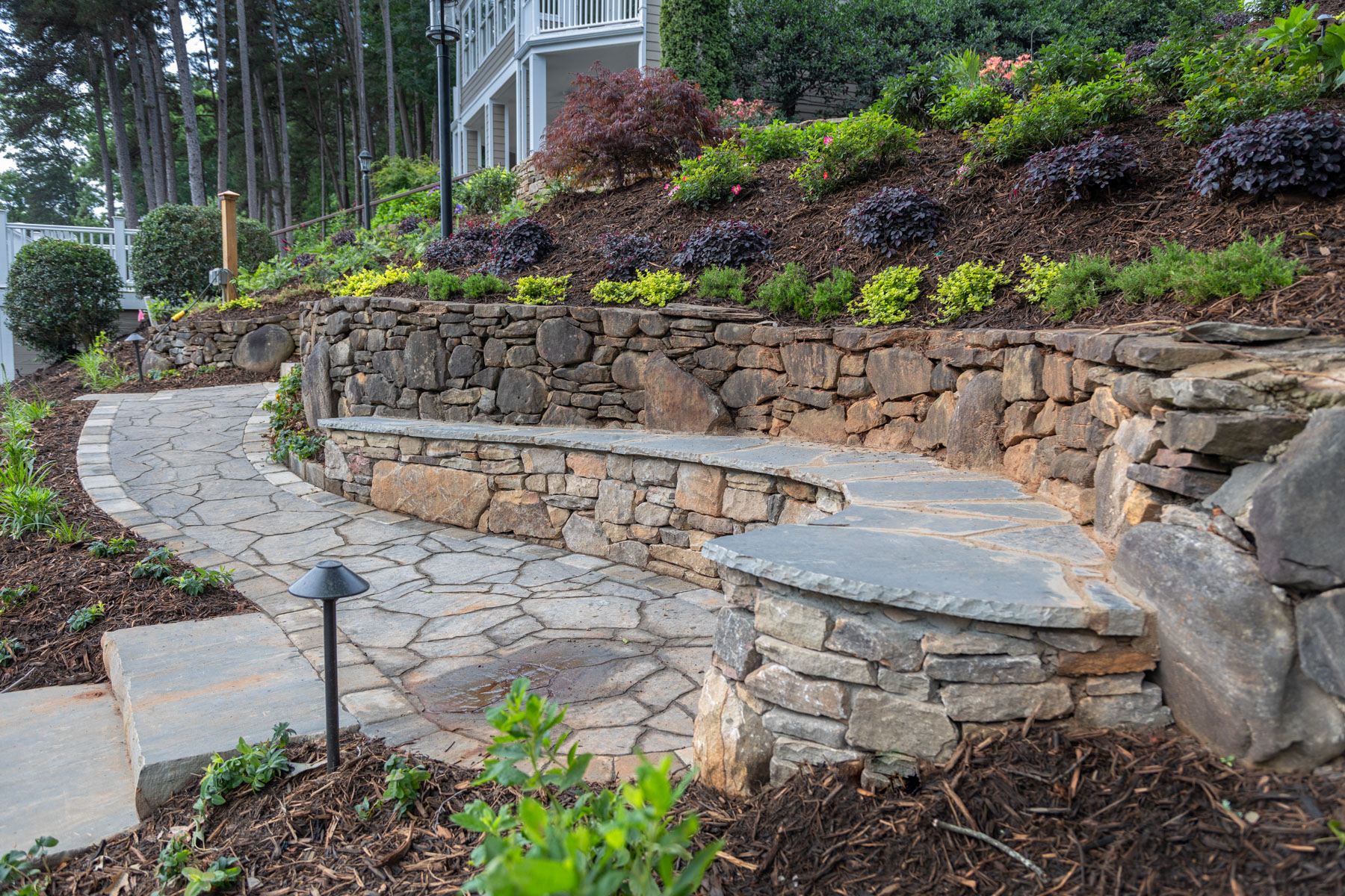 stone path wall retaining plants bed groundcover seat mulch 2