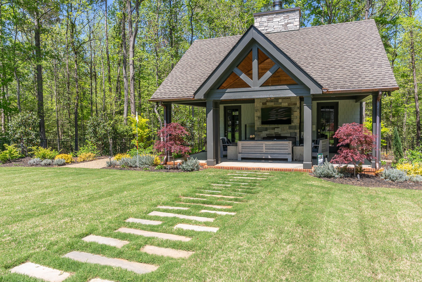stone steppers grass structure plants