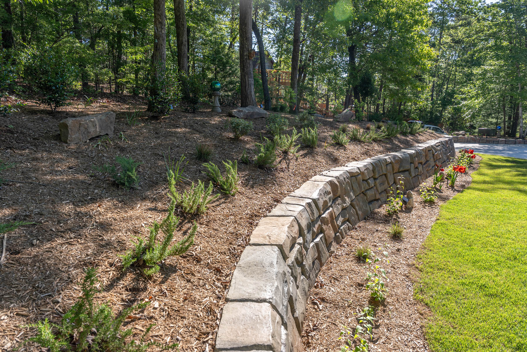 stone wall mulch plants beds